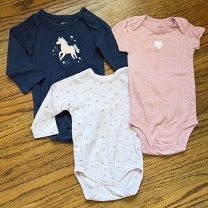 Carter's Unicorn and Heart Bodysuit bundle - Navy, Pink, and White
